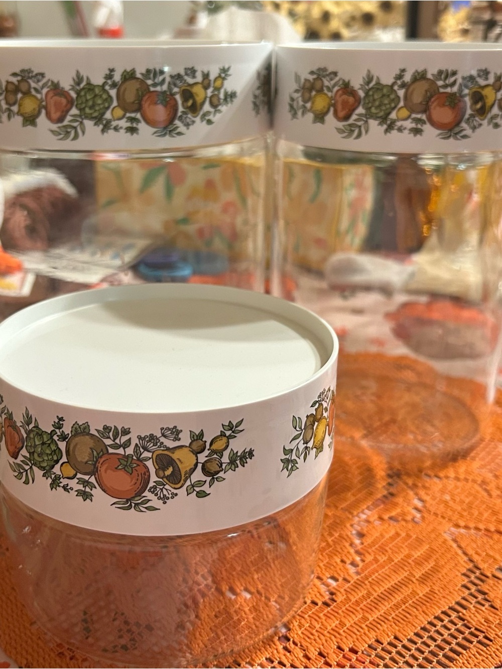 Pyrex Clear Glass Mixing Bowl with Orange Floral Pattern
